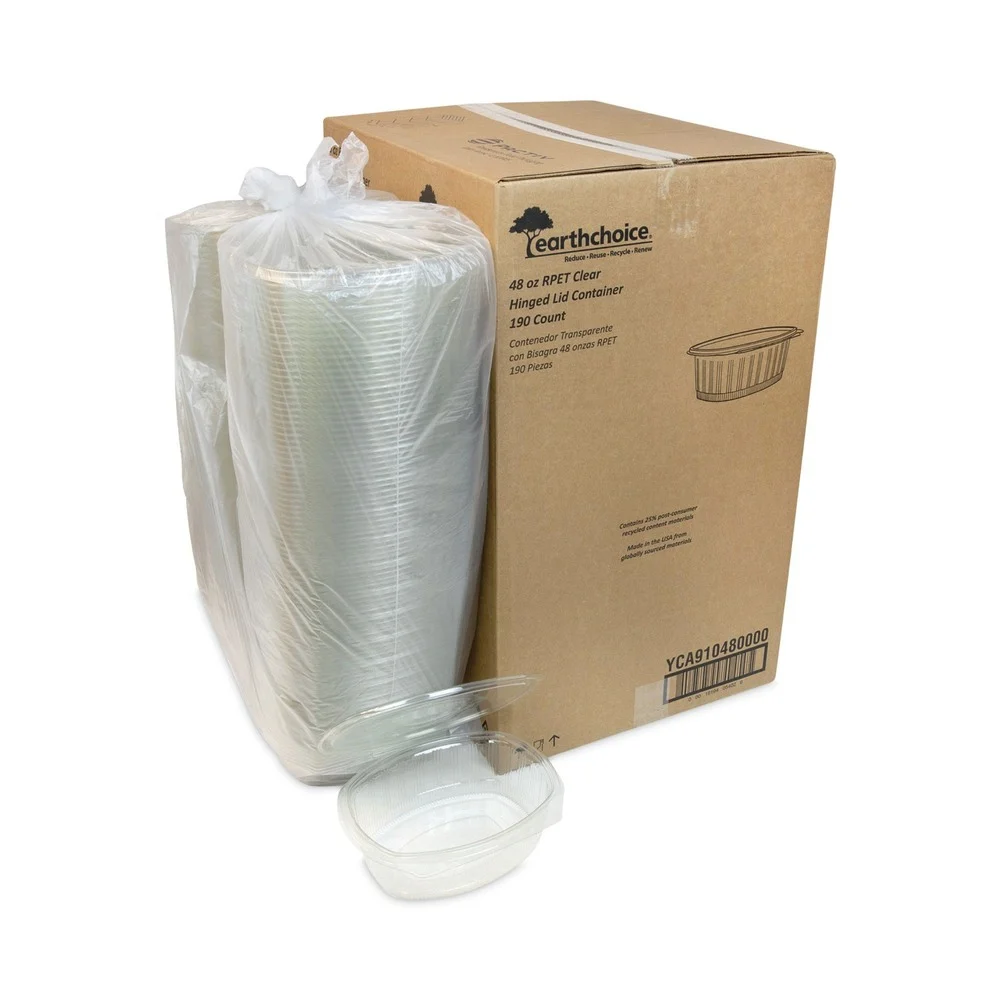 Pactiv Corp. EarthChoice 48 oz. Recycled PET Hinged Container - Clear (190/Carton)