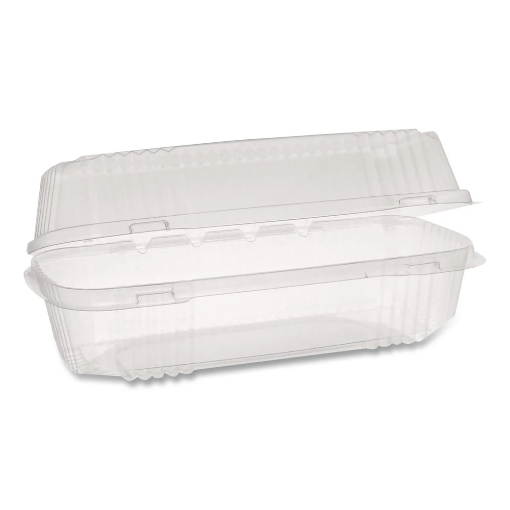 Pactiv Corp. ClearView SmartLock 27 oz. 9.25 in. x 4.5 in. x 3 in. Plastic Hinged Lid Container Hoagie Container - Clear