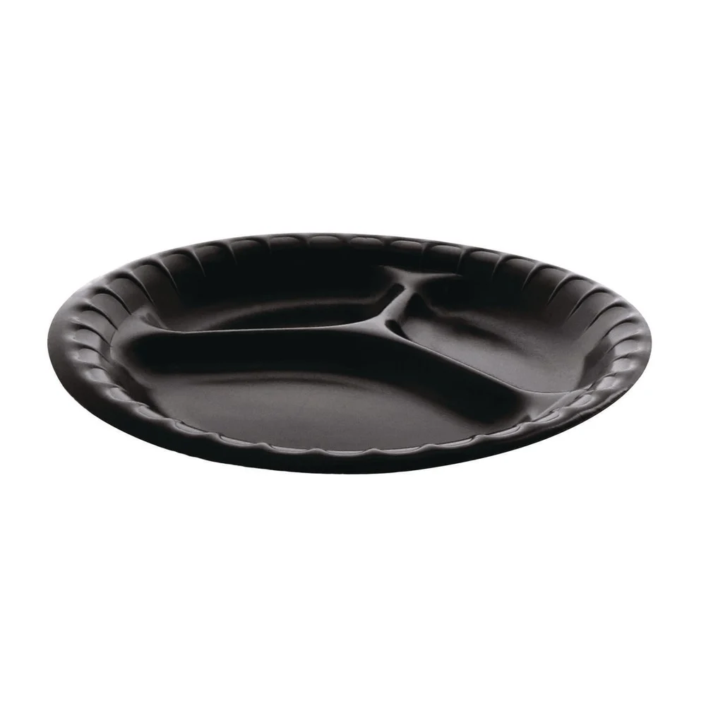 Pactiv Corp. YCI811130000 9 in. Diameter 3-Compartment Placesetter Deluxe Laminated Foam Dinnerware Plate - Black (200/Carton)