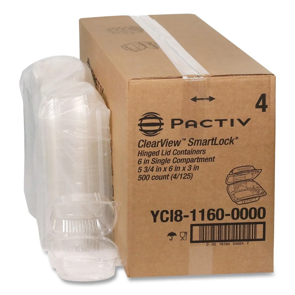 Pactiv Corp. ClearView SmartLock 5.75 x 6 x 3 20 oz Plastic Hinged Lid Container - Clear (500/Carton)