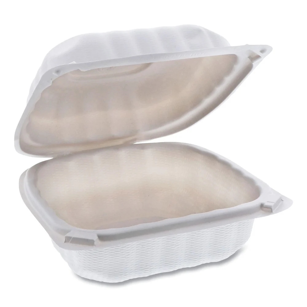 Pactiv Corp. EarthChoice SmartLock 6 in. x 6 in. x 3.1 in. Microwaveable MFPP Hinged Lid Containers - White (400/Carton)