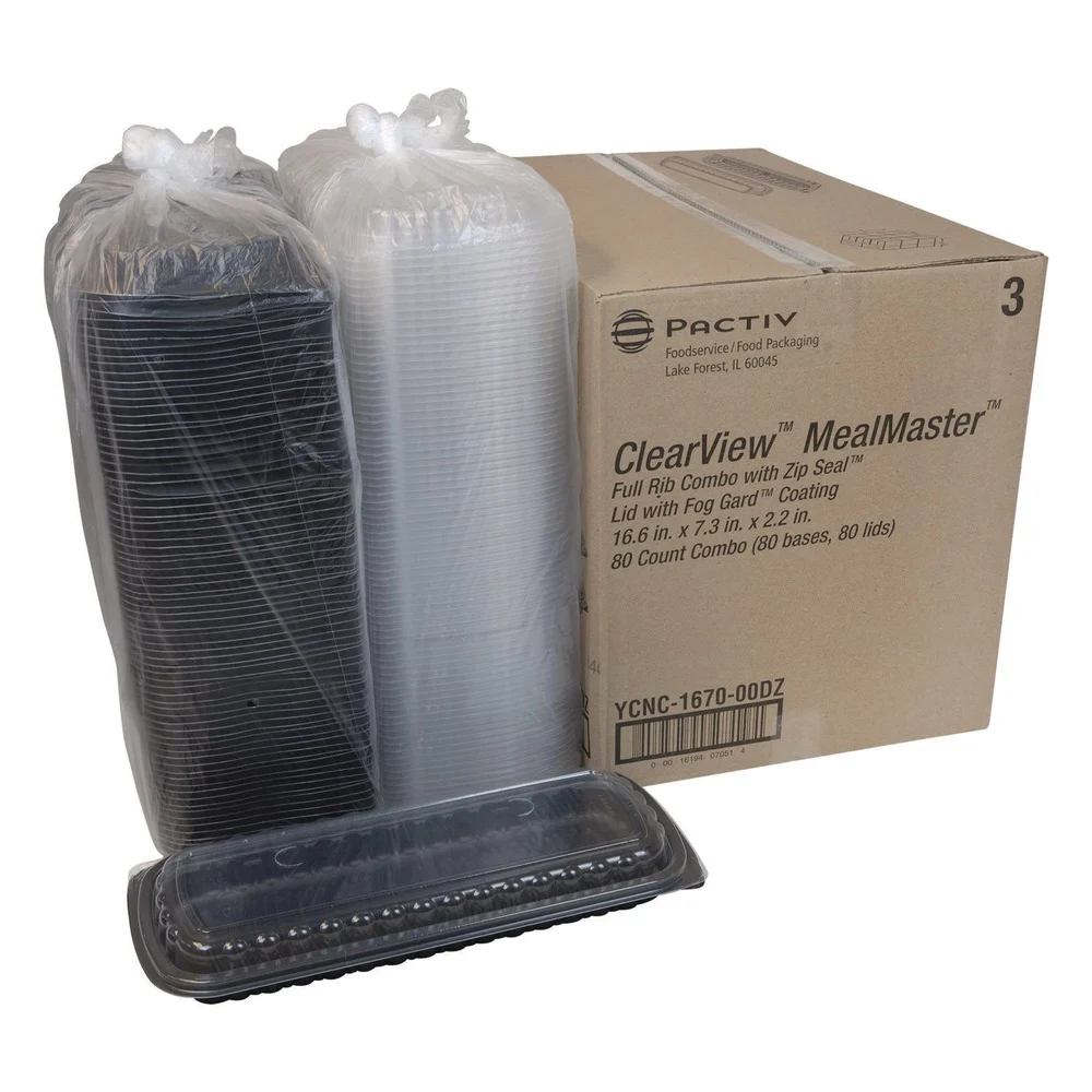 Pactiv Corp. MealMaster 16.6 in. x 7.3 in. x 2.3 in. Full Rib Container MFPP Base and OPS Lid (80/Carton)