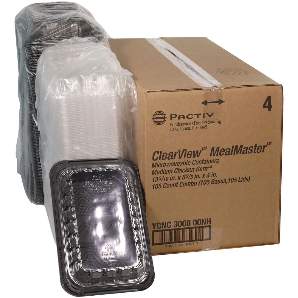 Pactiv Corp. 13.3 in. x 8.4 in. x 4 in. ClearView MealMaster Chicken Barn - Black/Clear (105/Carton)