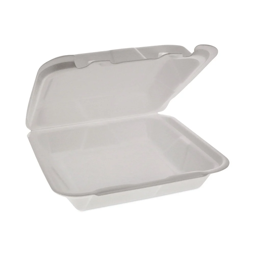 Pactiv Corp. Dual Tab Lock Happy Face 8 in. x 7.75 in. x 2.25 in. Foam Hinged Lid Containers - White (200/Carton)