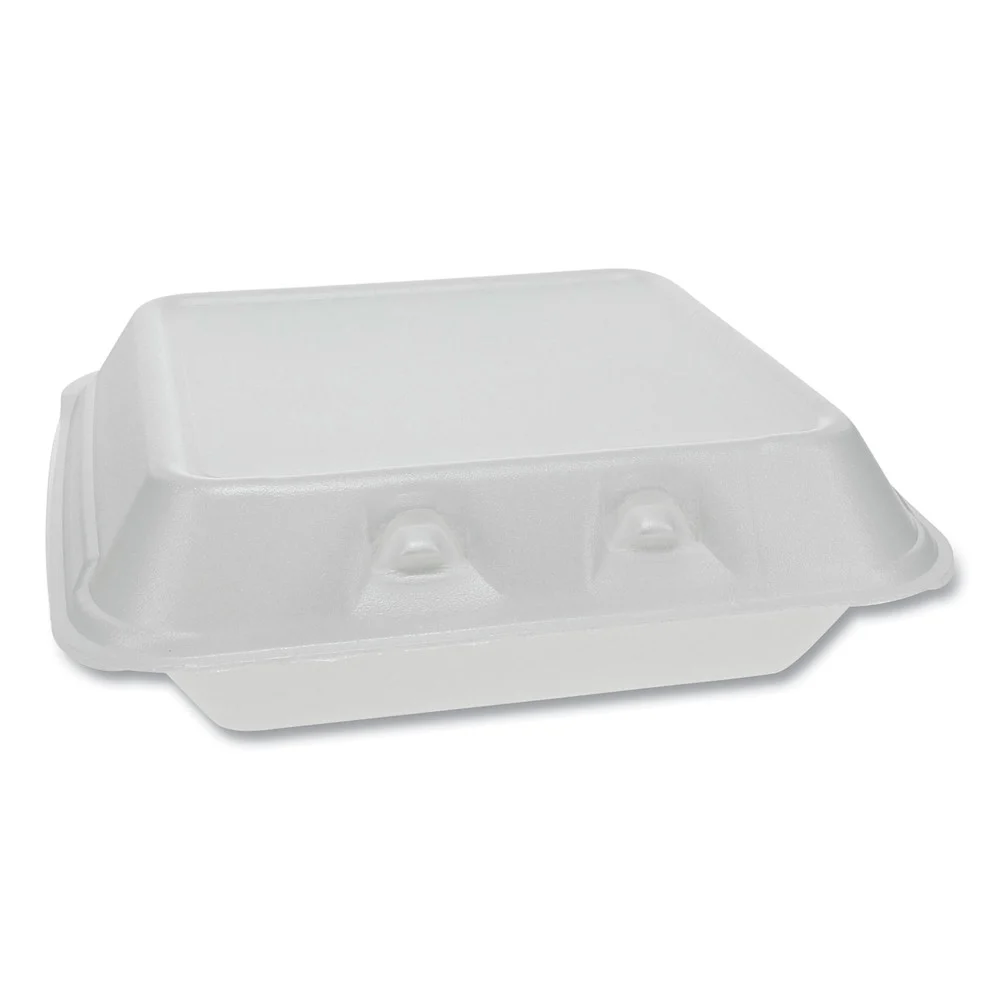Pactiv Corp. 7.5 x 8 x 2.63 SmartLock Foam Hinged Lid Container - Small/White (150/Carton)