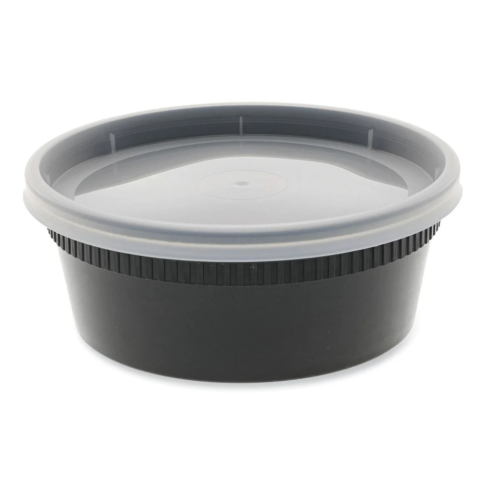 Pactiv Corp. Newspring DELItainer 4.55 in. x 4.55 in. x 1.8 in. 8 oz. Plastic Microwavable Container - Black/Clear (240/Carton)
