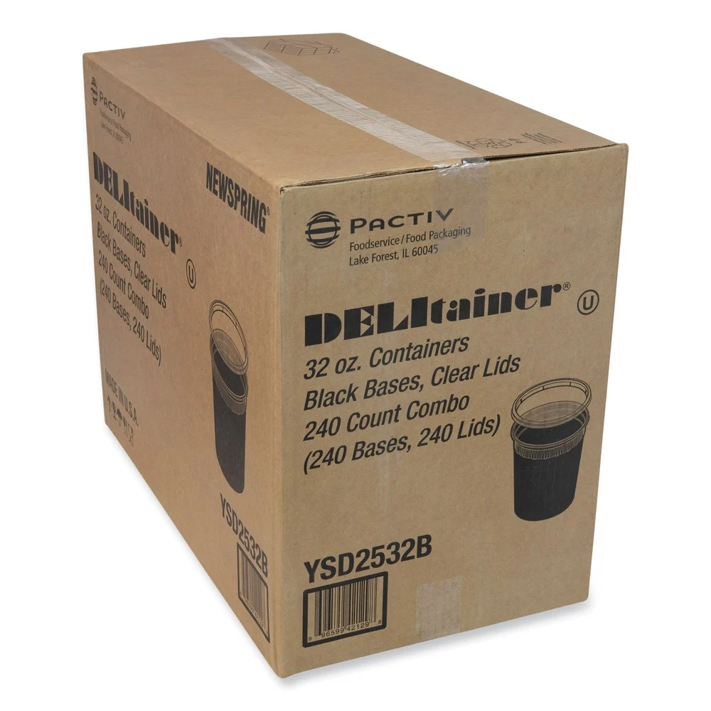 Pactiv Corp. Newspring DELItainer 4.55 x 4.55 x 5.55 32 oz Plastic Microwavable Container - Black/Clear (240/Carton)