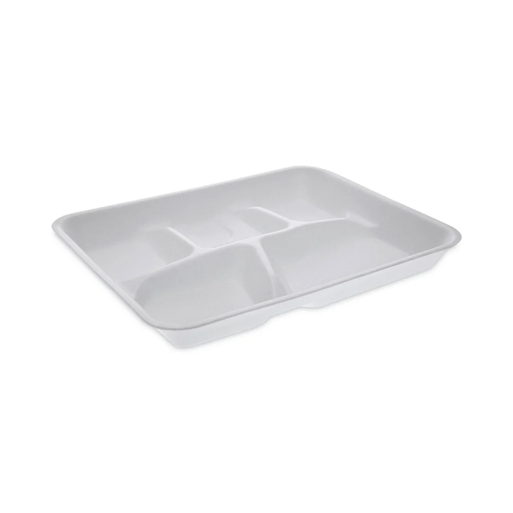 Pactiv Corp. YTH10500SGBX 5 Compartment 8.25 in. x 10.5 in. x 1 in. Foam School Trays - White (500/Carton)