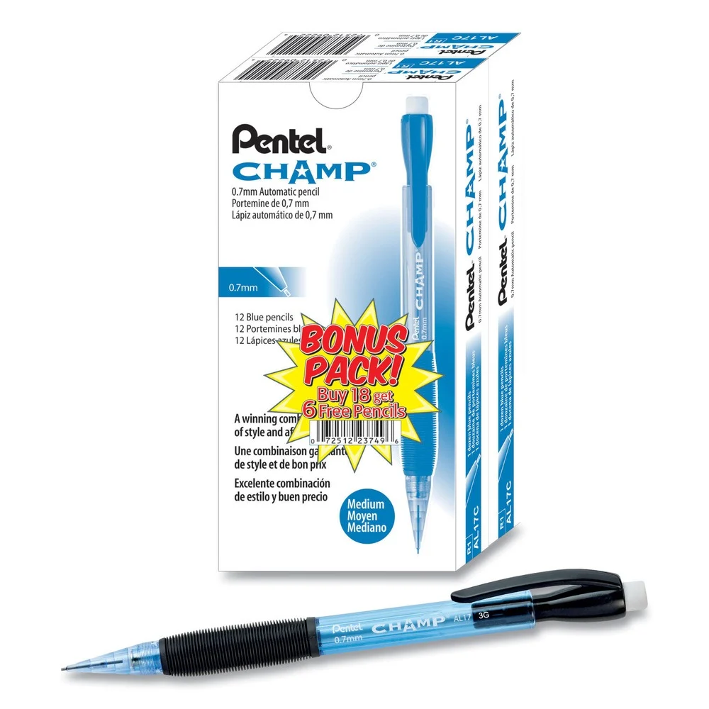 Pentel 0.7 mm HB (#2) Champ Mechanical Pencil Value Pack - Black Lead, Blue Barrel (24/Pack)
