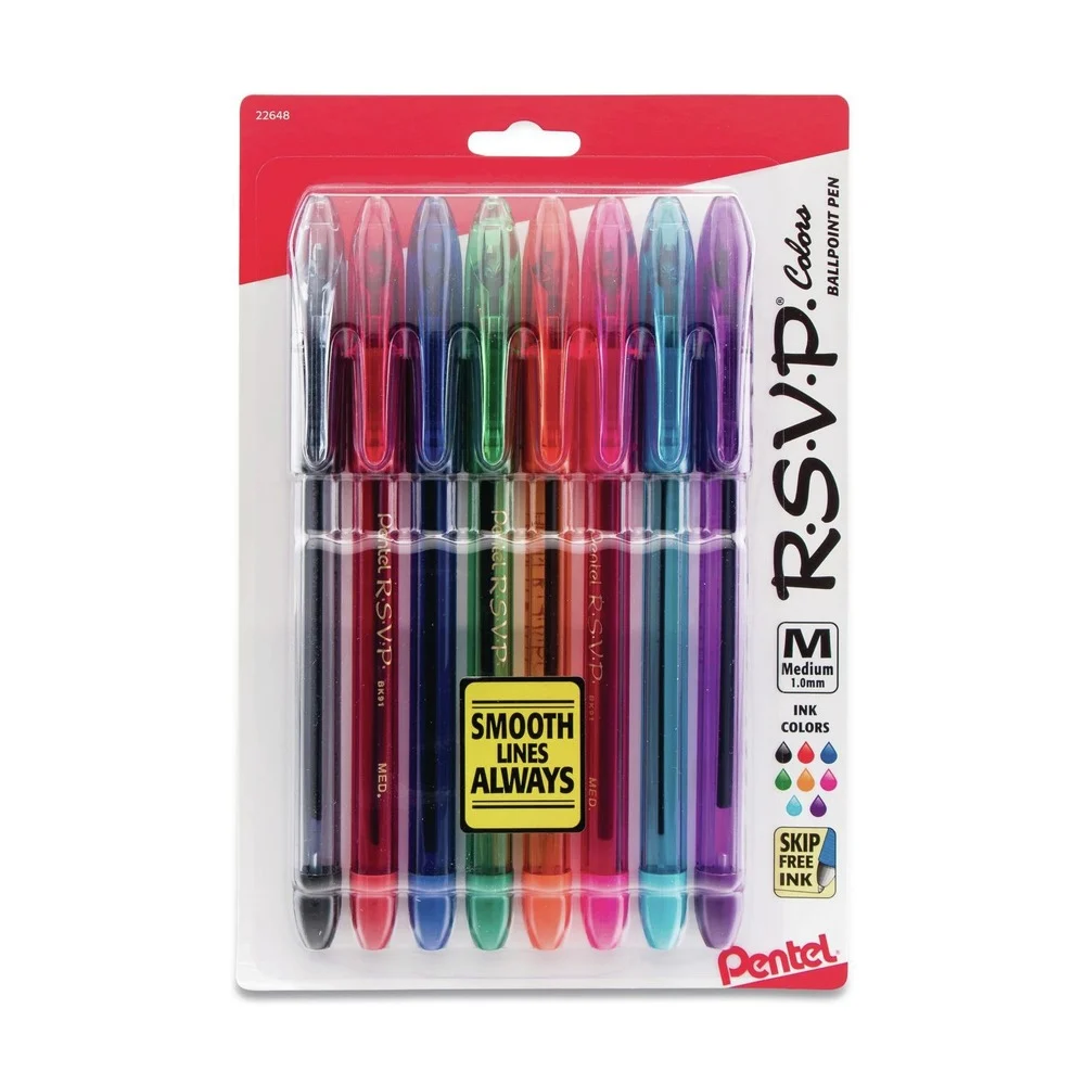Pentel R.S.V.P. Medium 1 millimeter Stick Ballpoint Pen - Assorted Ink and Barrel Colors (1-Set)