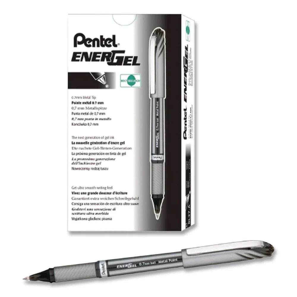 Pentel 1 mm EnerGel NV Gel Pen - Bold/Black Ink/Gray/Black Barrel (1-Dozen)