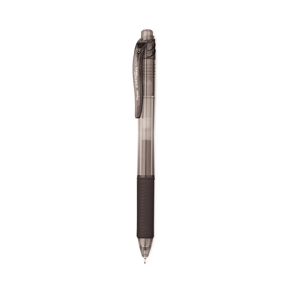 Pentel Fine 0.5 mm EnerGel-X Retractable Gel Pen - Black Ink, Clear/Black Barrel (24/Pack)
