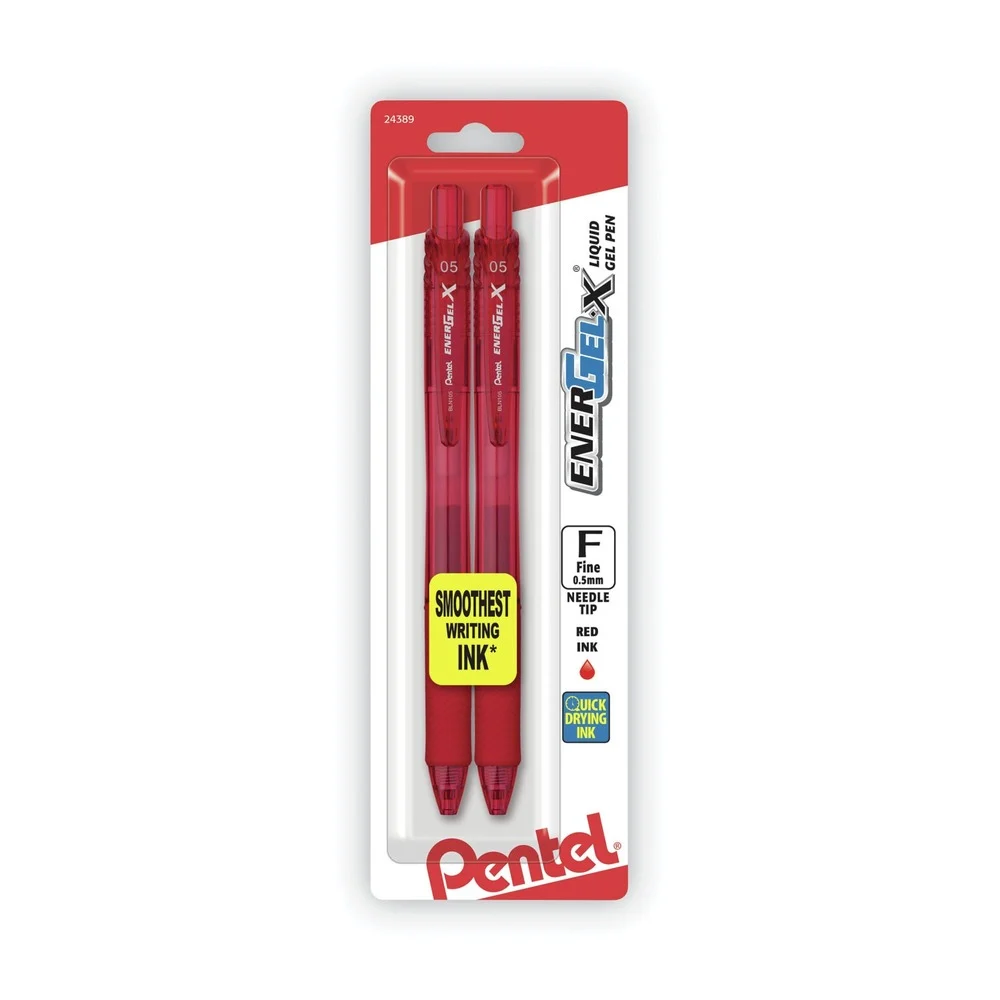 Pentel Fine 0.5 mm EnerGel-X Retractable Gel Pen - Red Ink, Translucent Red/Red Barrel (1-Dozen)