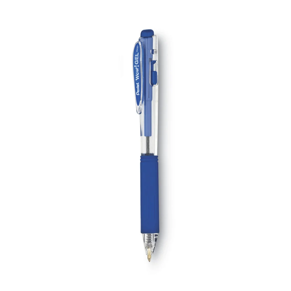 Pentel 0.7 mm WOW Medium Retractable Gel Pen - Blue Ink/Clear/Blue Barrel (1-Dozen)
