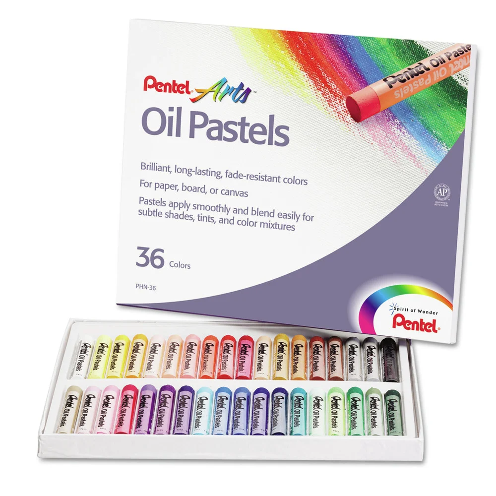 Pentel 0.38 in. x 2.38 in. Oil Pastel Set With Carrying Case - Assorted Colors (36/Set)