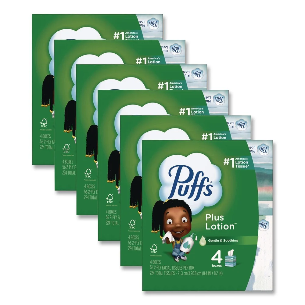 Puffs Plus Lotion 2-Ply Facial Tissue - White (6/Carton)