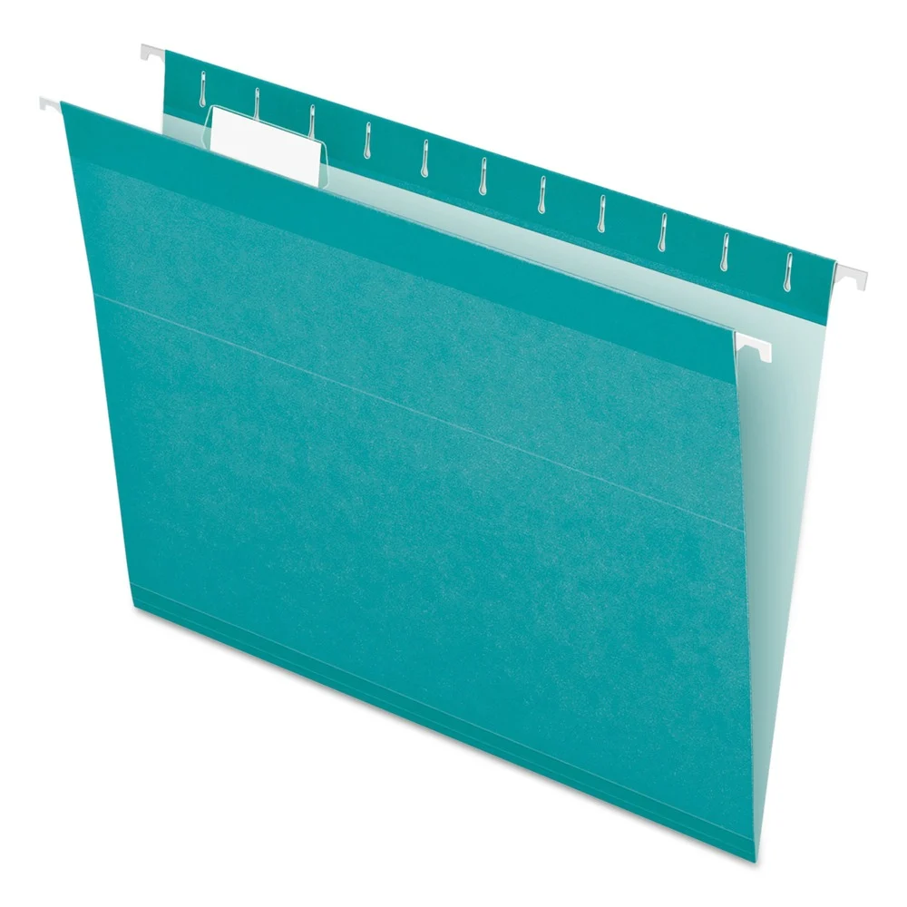 Pendaflex 1/5-Cut Tabs Colored Reinforced Hanging Folders - Letter Size/Aqua (25/Box)