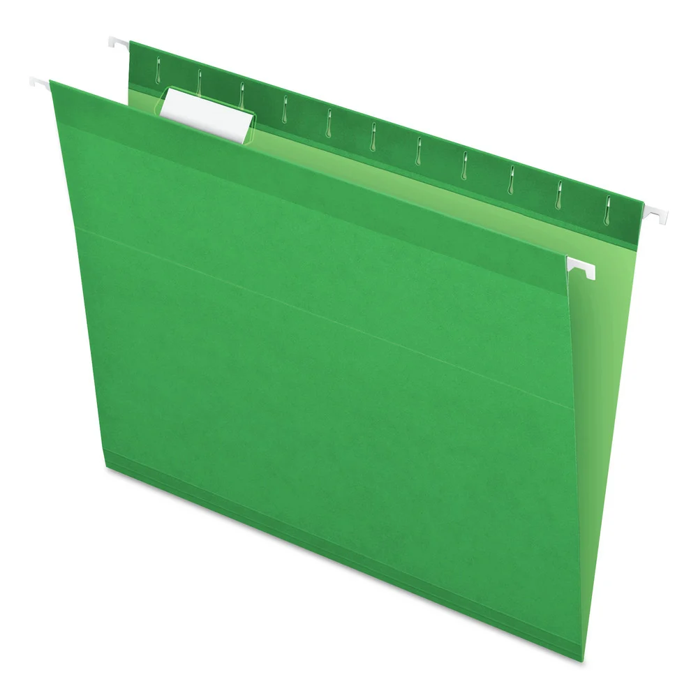 Pendaflex 1/5-Cut Tabs Colored Reinforced Hanging Folders - Letter Size/Bright Green (25/Box)