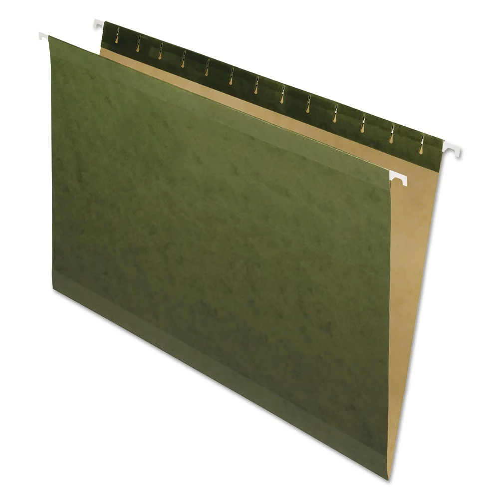 Pendaflex Straight Tabs Legal Size Reinforced Hanging File Folders - Standard Green (25/Box)