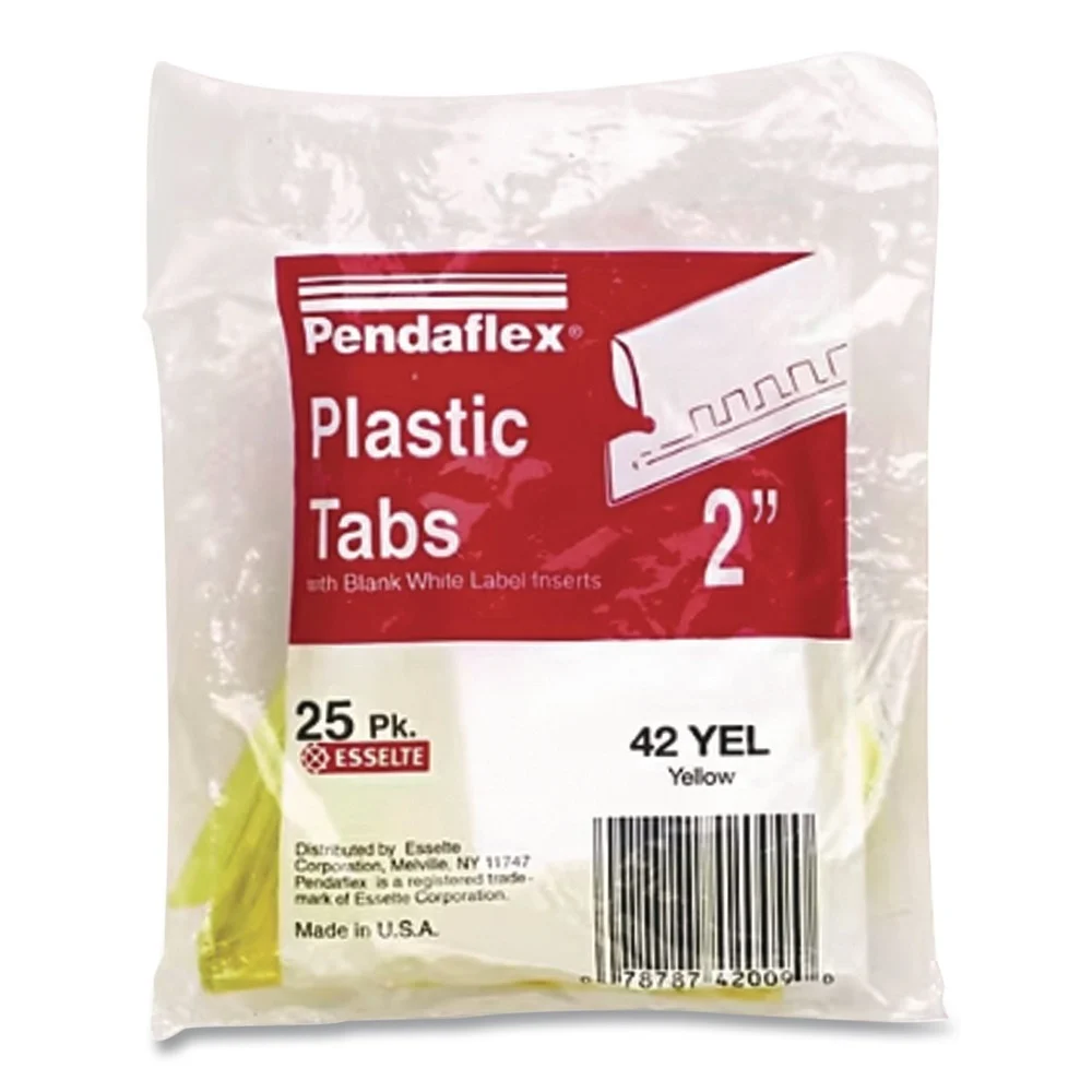 Pendaflex 2 in. Wide 1/5-Cut Transparent Colored Tabs for Hanging File Folders - Yellow (25/Pack)