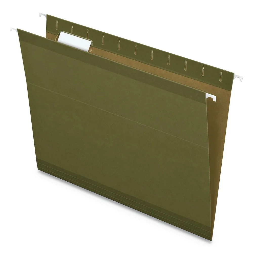 Pendaflex 1/5-Cut Tabs Letter Size Earthwise 100% Recycled Colored Hanging File Folders - Green (25/Box)