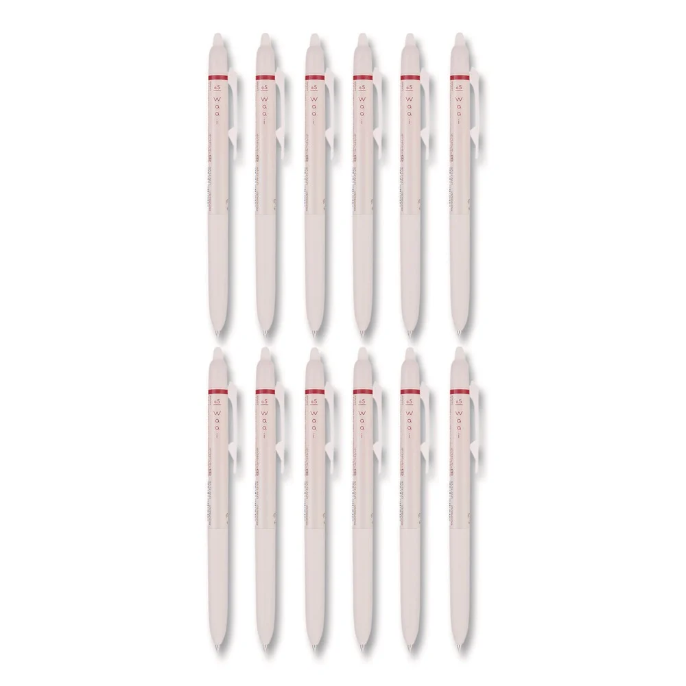 Pilot Frixion Waai Erasable Gel Pen, Retractable, Extra Fine 0.5 mm, Cherry Ink, Beige/Cherry Barrel, Dozen