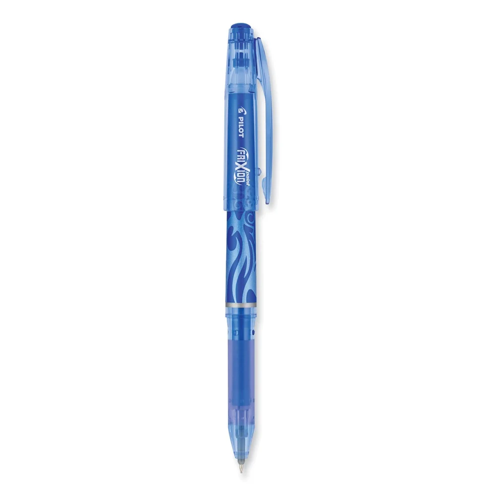 Pilot FriXion Stick Extra-Fine 0.5 mm Blue Ink Point Erasable Gel Pen - Blue/Silver/Transparent Blue Barrel (1-Dozen)