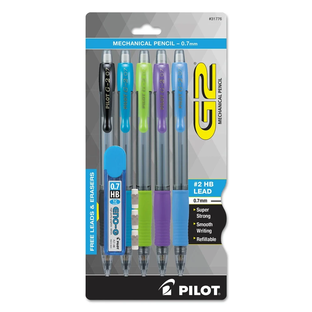 Pilot HB #2 0.7 mm Black Lead G2 Mechanical Pencil - Assorted Barrel Colors (1 Set)