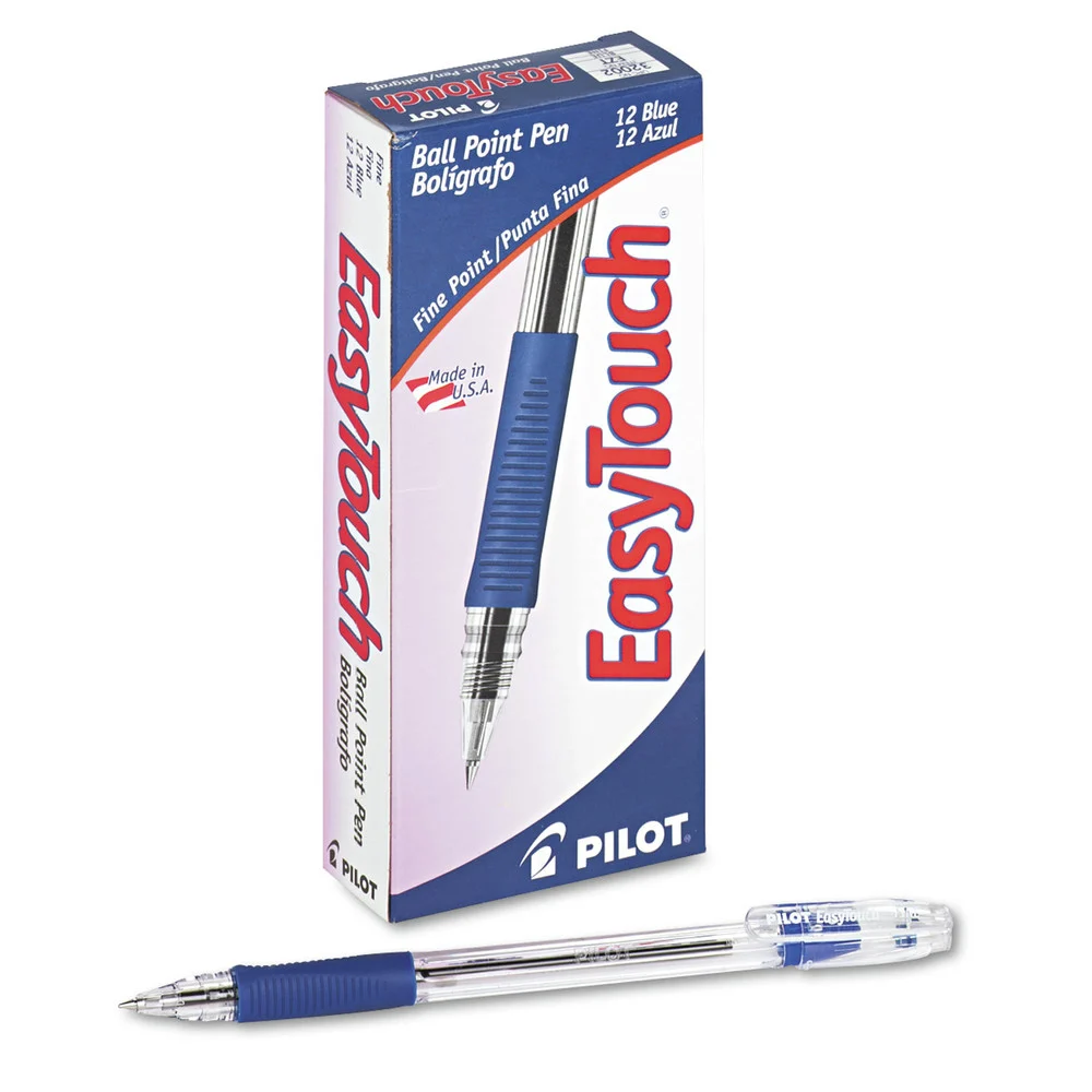Pilot EasyTouch Fine 0.7 millimeter Stick Ballpoint Pen - Blue Ink/Clear/Blue Barrel (1-Dozen)