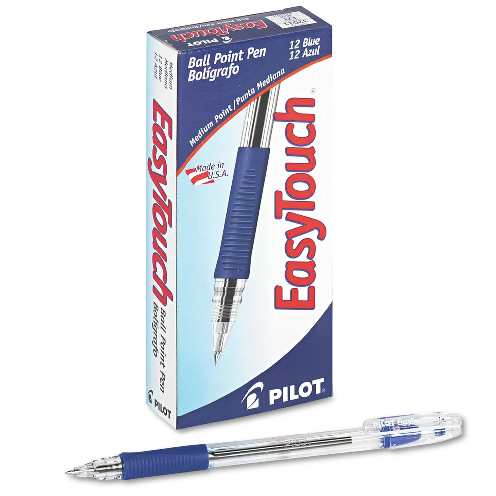 Pilot EasyTouch Medium 1 millimeter Stick Ballpoint Pen - Blue Ink/Clear/Blue Barrel (1-Dozen)
