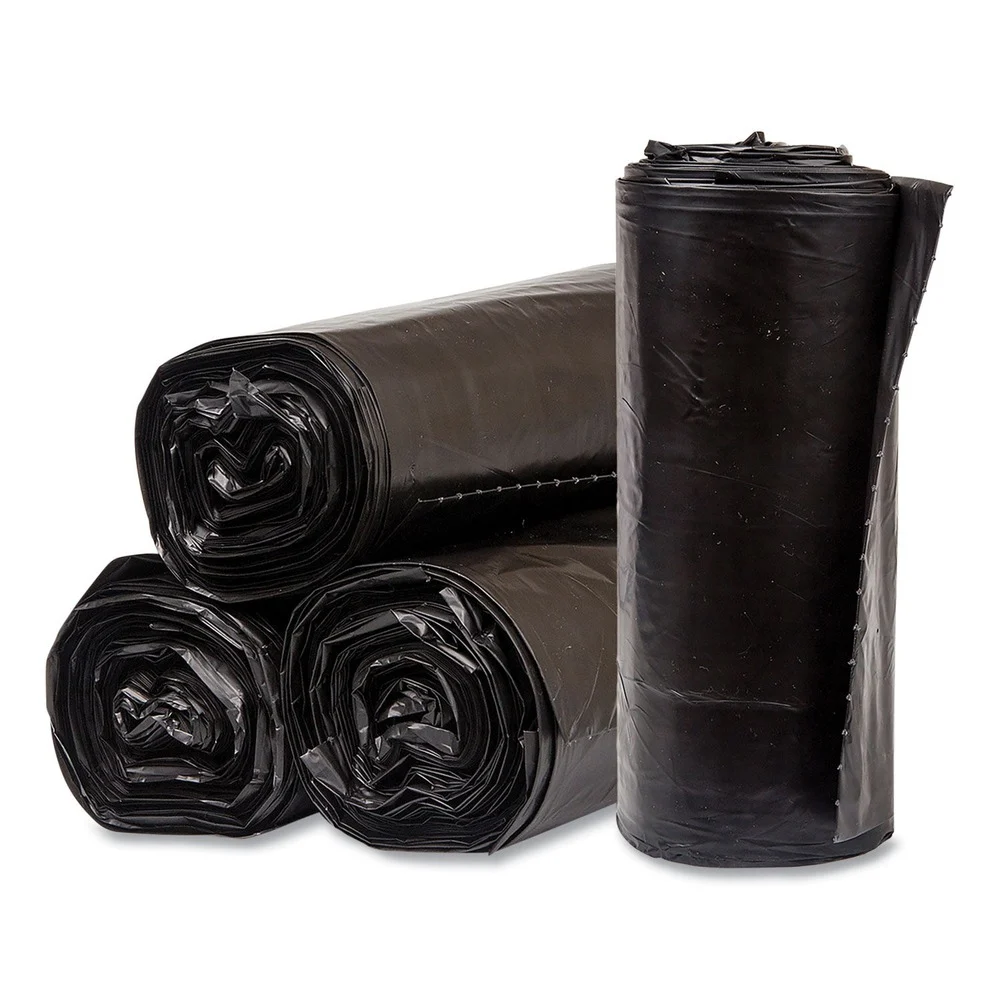 Pitt Plastics Eco Strong Can Liners 60 gal 1.35 mil 38-in x 58-in Black Perforated Roll 100/Carton