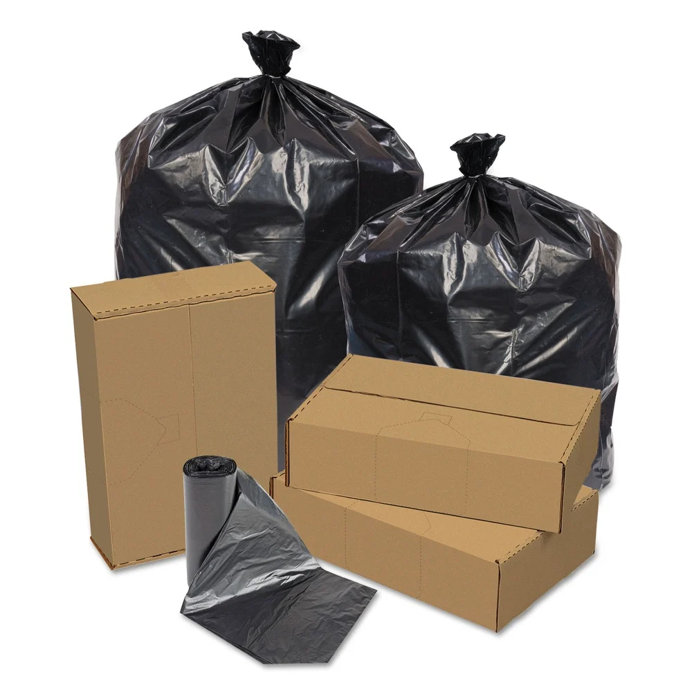 Pitt Plastics Eco Strong 40 in. x 46 in. 1.5 mil. 45-Gallon Can Liners - Black (100/Carton)