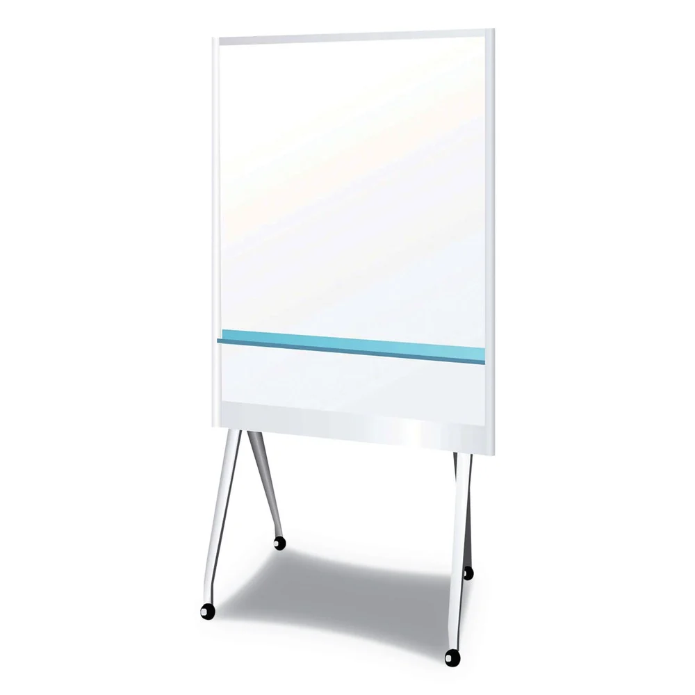 PLUS 38.3 in. x 70.8 in. Aluminum Frame Mobile Partition Board - White Surface/Light Gray Frame