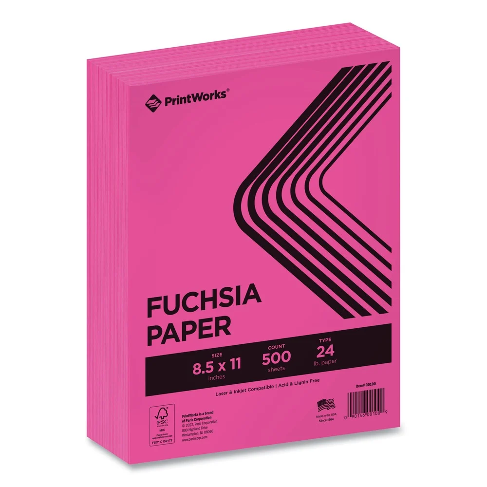 PrintWorks Professional 8.5 in. x 11 in. 24 lbs. Text Weight Color Paper - Fuchsia (1-Ream)