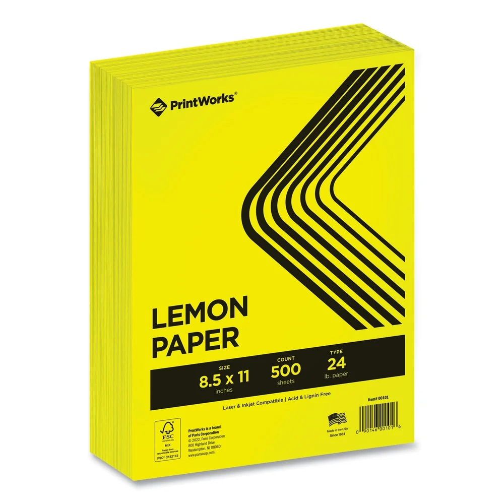 PrintWorks Professional 8.5 in. x 11 in. 24 lbs. Text Weight Color Paper - Lemon Yellow (1-Ream)