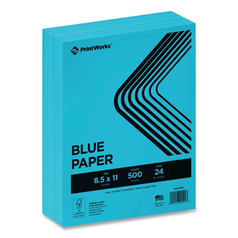 PrintWorks Professional 8.5 in. x 11 in. 24 lbs. Text Weight Color Paper - Blue (1-Ream)