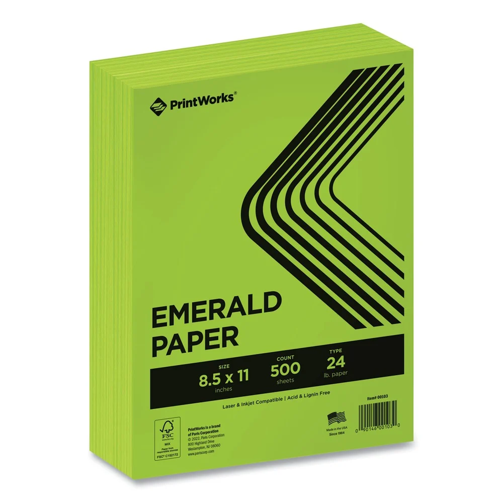 PrintWorks Professional 8.5 in. x 11 in. 24 lbs. Text Weight Color Paper - Emerald Green (1-Ream)