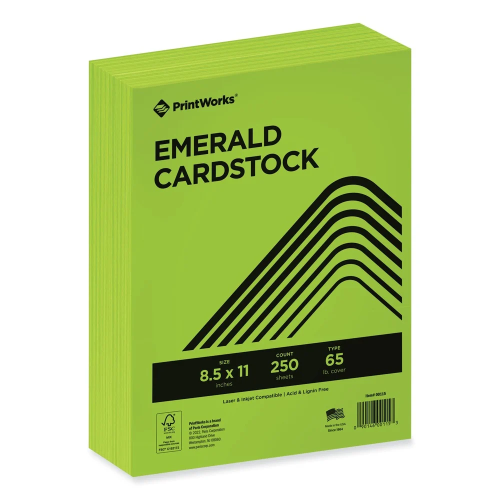 PrintWorks Professional 8.5 in. x 11 in. 65 lbs. Text Weight Color Cardstock - Emerald Green (1-Ream)