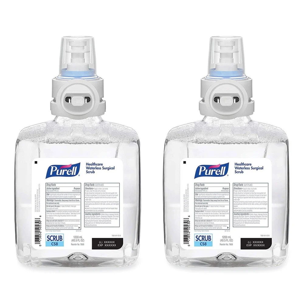 PURELL 7869-02 1,200 mL Waterless Surgical Scrub Gel Hand Sanitizer for CS-8 Dispenser - Fragrance-Free (2/Carton)