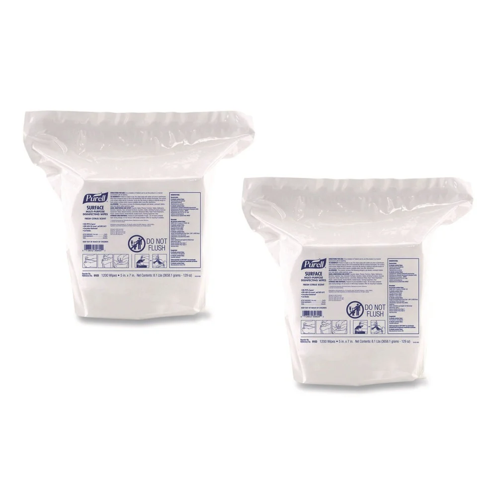 PURELL Surface Multi-Purpose Disinfecting Wipes, 1-Ply, 5 x 7, Fresh Citrus, White, 2/Carton
