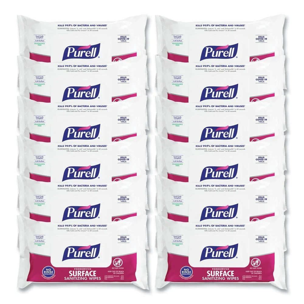 PURELL 7.4 in. x 9 in. 1-Ply Foodservice Surface Sanitizing Wipes - Fragrance-Free/White (12/Carton)