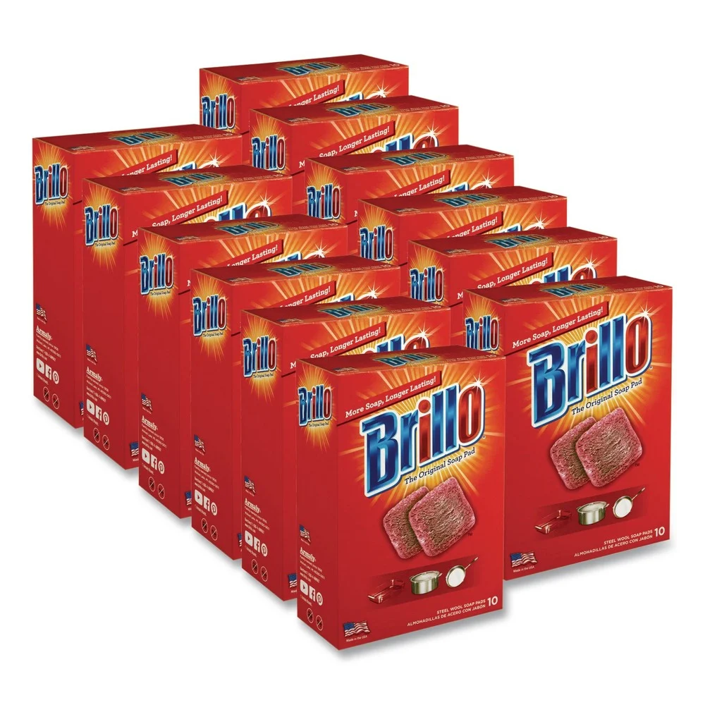 Brillo 2.5 in. x 3 in. Steel Wool Soap Pads - Gray/Pink (12/Carton)