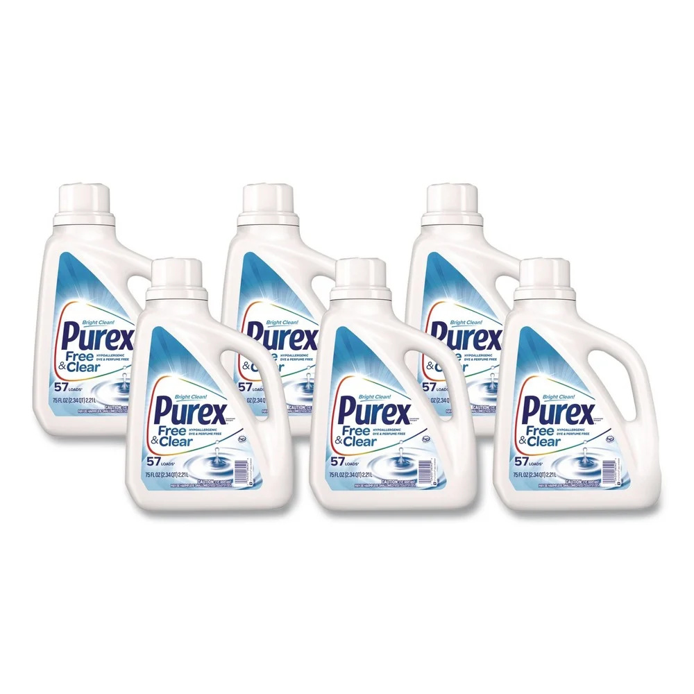 Purex 75 oz. Bottle Free and Clear Liquid Laundry Detergent - Unscented (6/Carton)