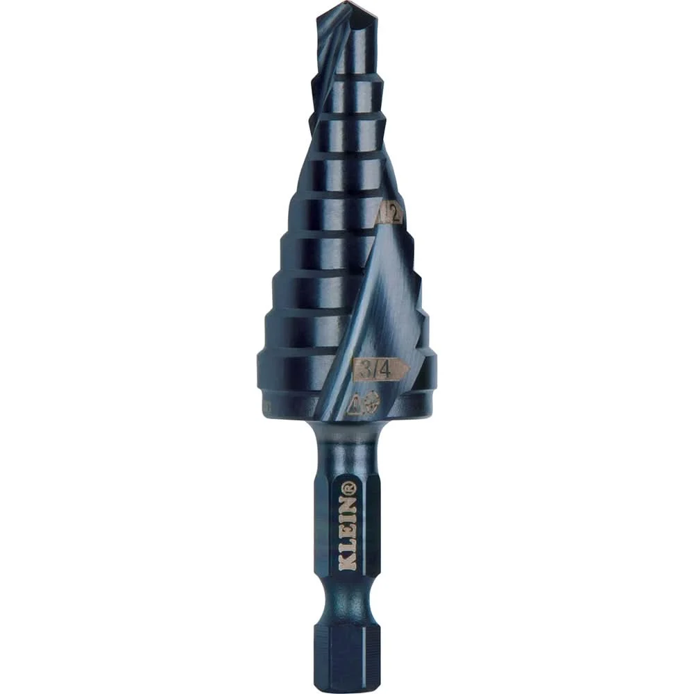 Klein Tools QRST03 Step Drill Bit, Quick Release, Double Spiral Flute, 1/4 to 3/4 in.