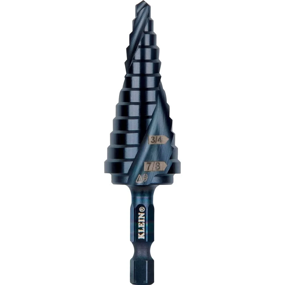 Klein Tools QRST14 Step Drill Bit, Quick Release, Double Spiral Flute, 3/16 to 7/8 in.