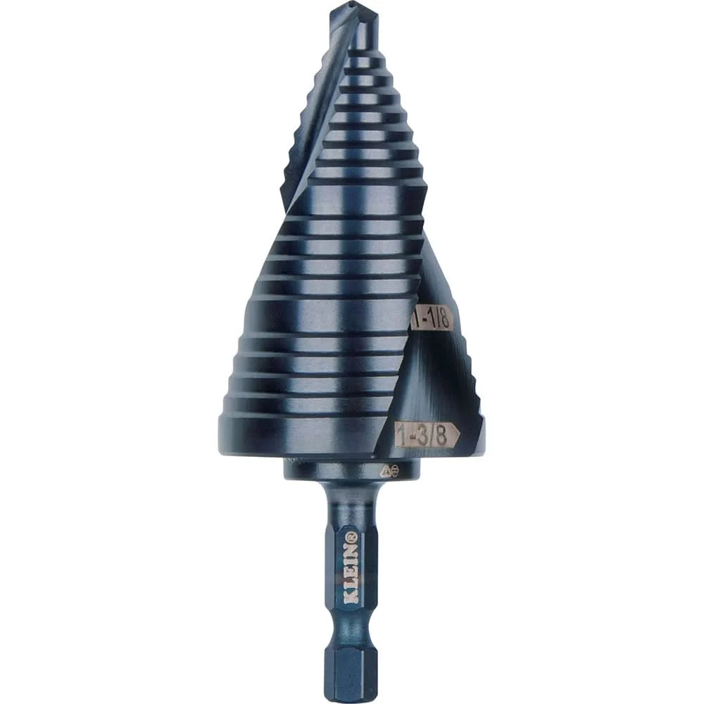 Klein Tools QRST15 Step Drill Bit, Quick Release, Double Spiral Flute, 7/8 to 1-3/8 in.