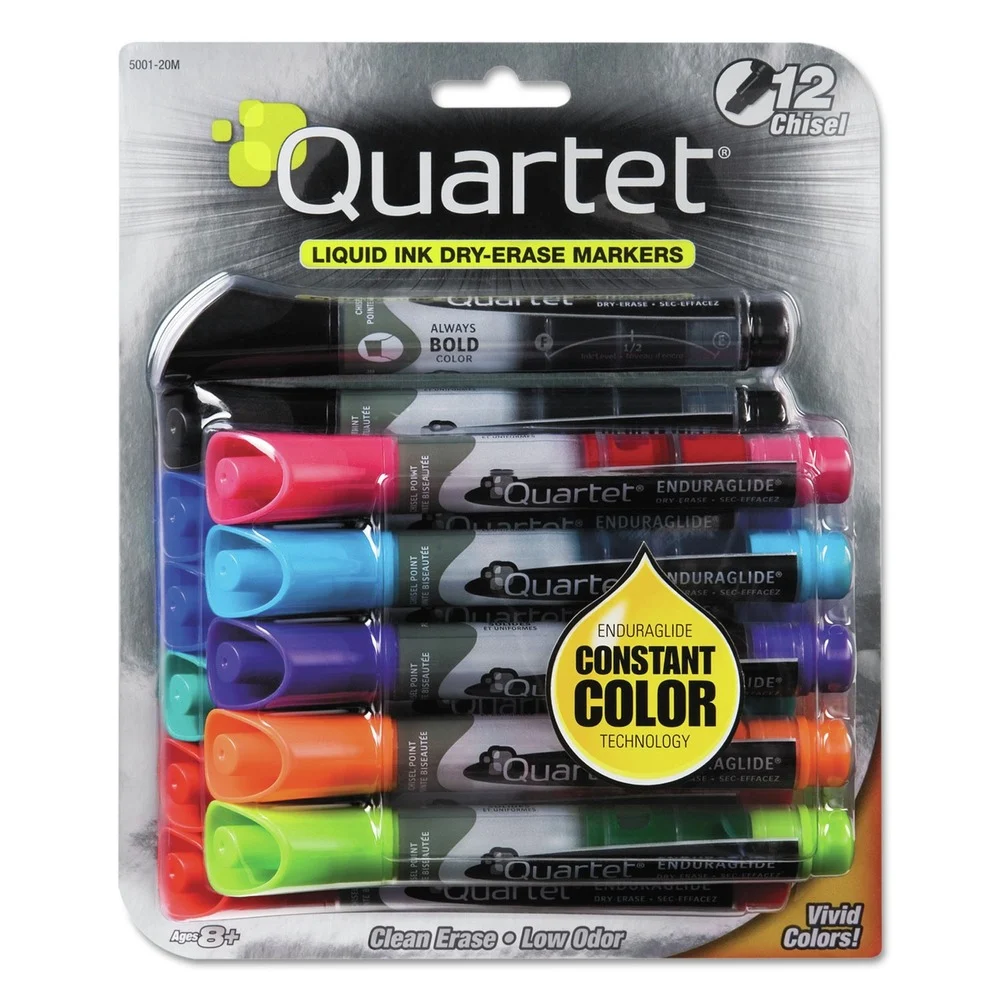 Quartet EnduraGlide Chisel Tip Dry Erase Marker - Broad/Nine Assorted Colors (12/Set)