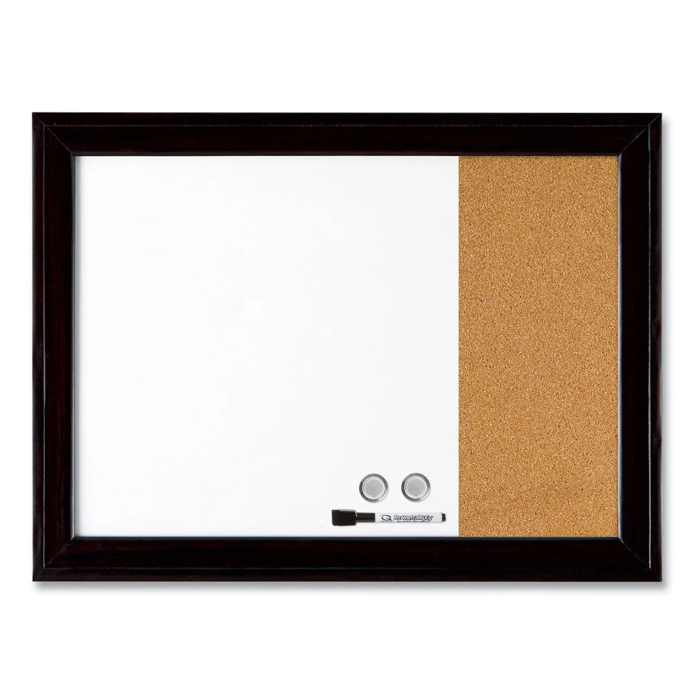 Quartet 23 x 17 Home Decor Magnetic Combo Dry Erase Board with Cork Board on Side - Tan/White Surface/Black Wood Frame