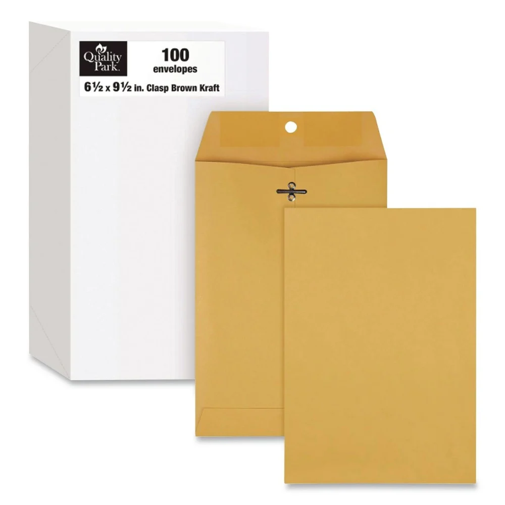 Quality Park Clasp Envelope, #1 3/4, Square Flap, Clasp/gummed Closure, 6.5 X 9.5, Brown Kraft, 100/box