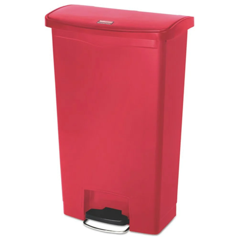 Rubbermaid Commercial Streamline 18-Gallon Front Step Style Resin Step-On Container - Red